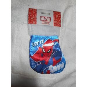 Marvel Spider-man Let It Snow Blue 7" Christmas Stocking New Satin Faux Fur Trim
